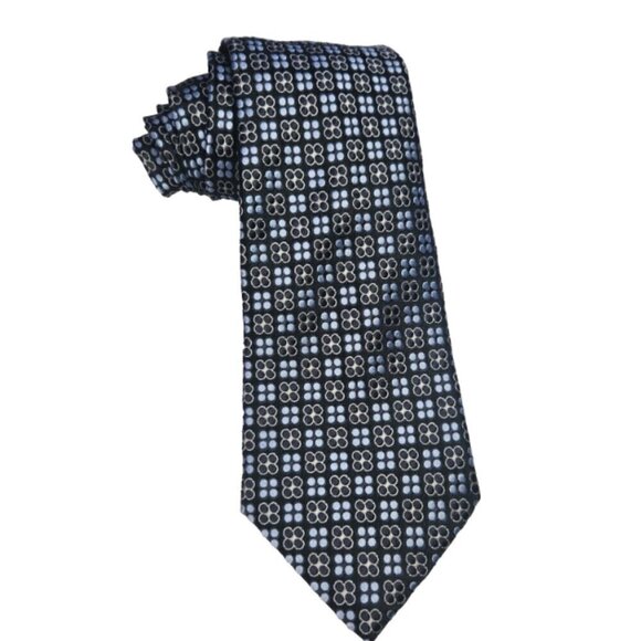 Pronto Uomo Geometric Necktie Men's Silk Tie 100% Silk Tie Blue and Black - Picture 2 of 6